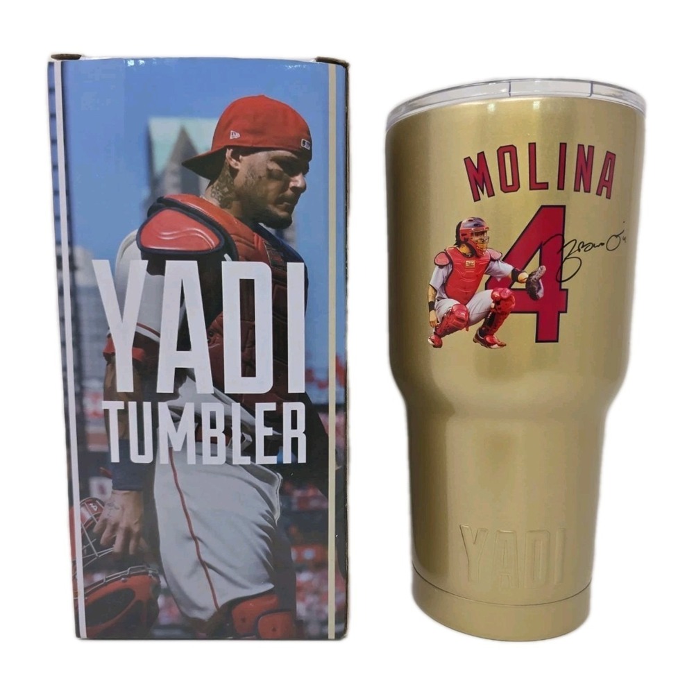 NIB St Louis Cardinals Yadier Molina Gold Stainless Steel 30 oz Yadi Tumbler U9